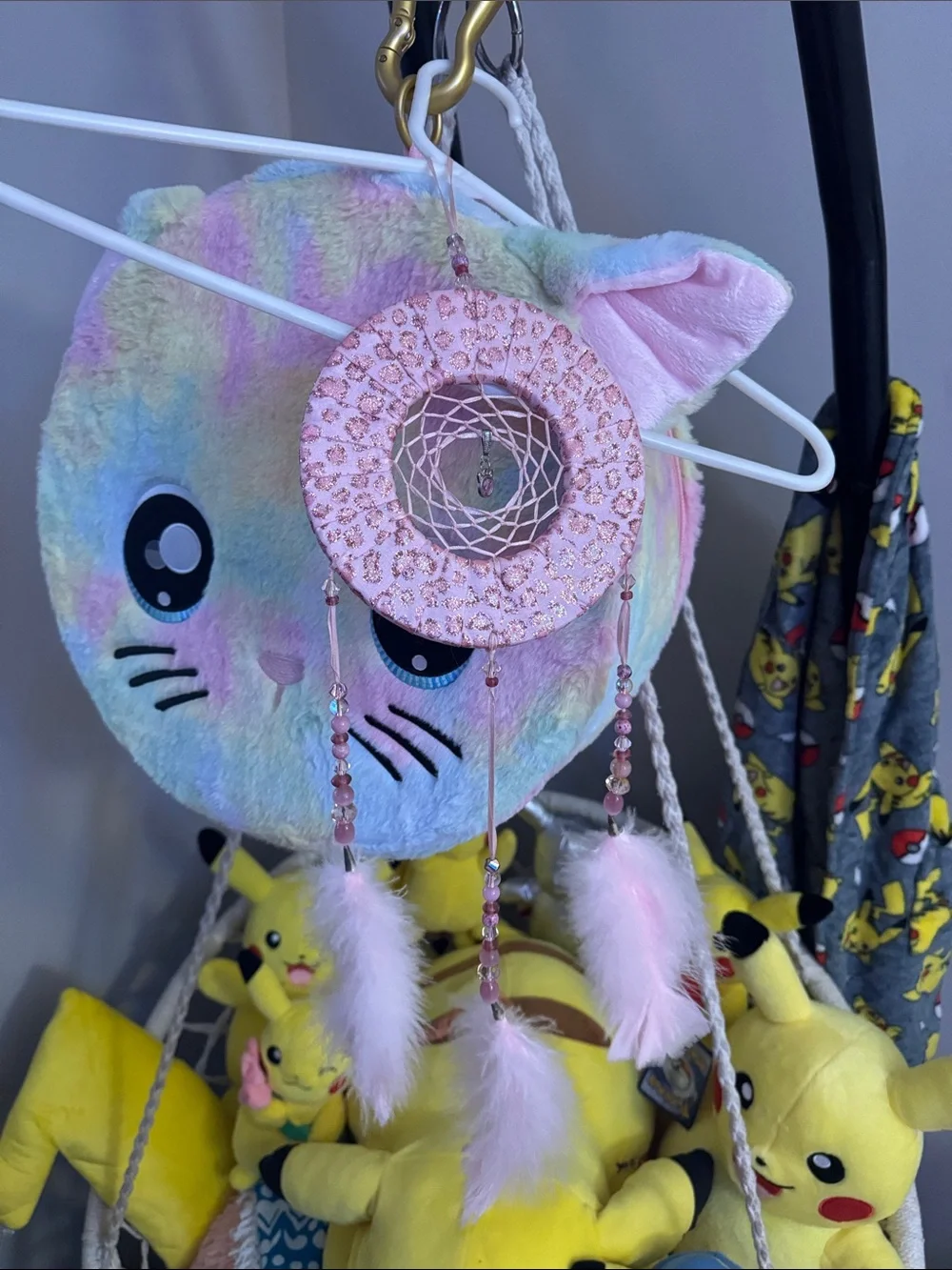Pink Dreamcatcher Wall Hanging with Feather Accents - Kids Toys